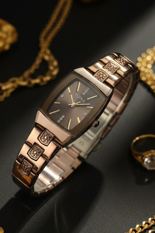 Elegant Rose Gold Watch | Crystal Accents