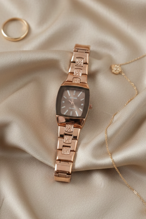 Elegant Rose Gold Watch | Crystal Accents