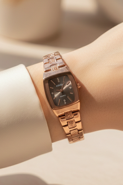 Elegant Rose Gold Watch | Crystal Accents