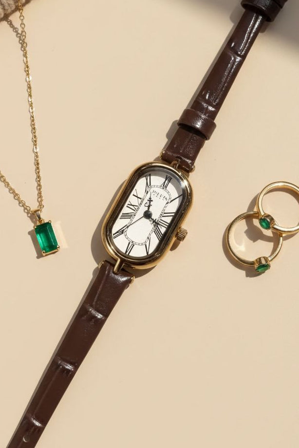Vintage Oval Watch | Brown Leather Strap