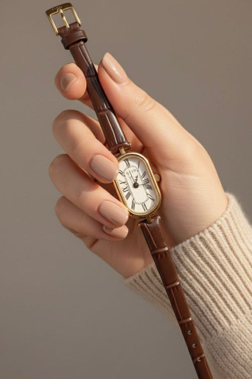 Vintage Oval Watch | Brown Leather Strap